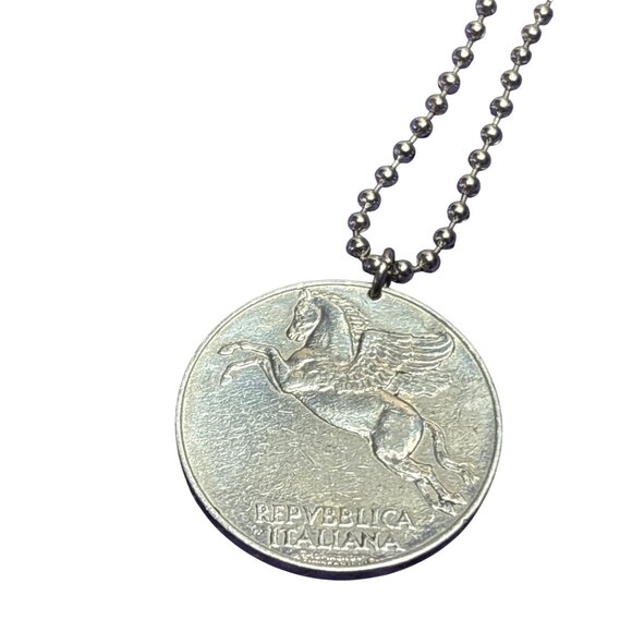 Jewelry - Pegasus Italian Coin Pendant Necklace 10 Lira Vintage Repubblica Italiana Lire